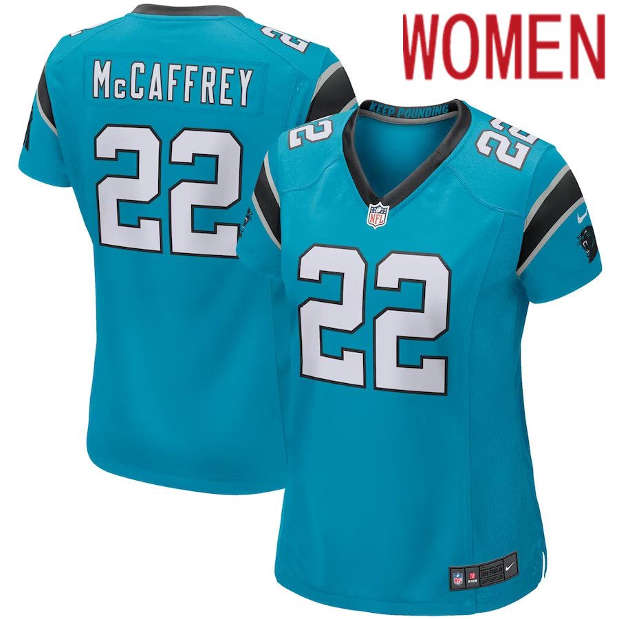 Women Carolina Panthers 22 Christian McCaffrey Nike Blue Game NFL Jersey